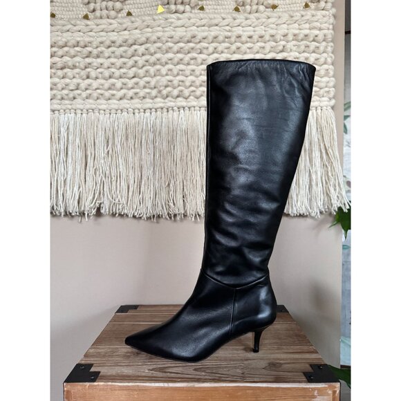 SOULIERS MARTINEZ Elena Black Leather Knee High 60mm Kitten Heel Boots - Picture 5 of 12